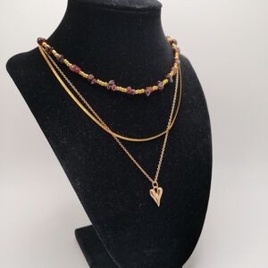 381MIDALANE Convertible 18k Gold Garnet Layered Necklace